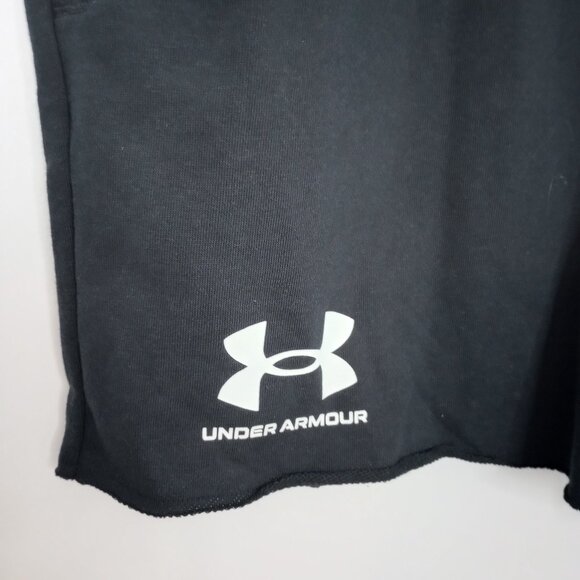 Under Armour Men's Black Rival Terry Loose Fit Drawstring 6-Inch Shorts - Picture 2 of 8